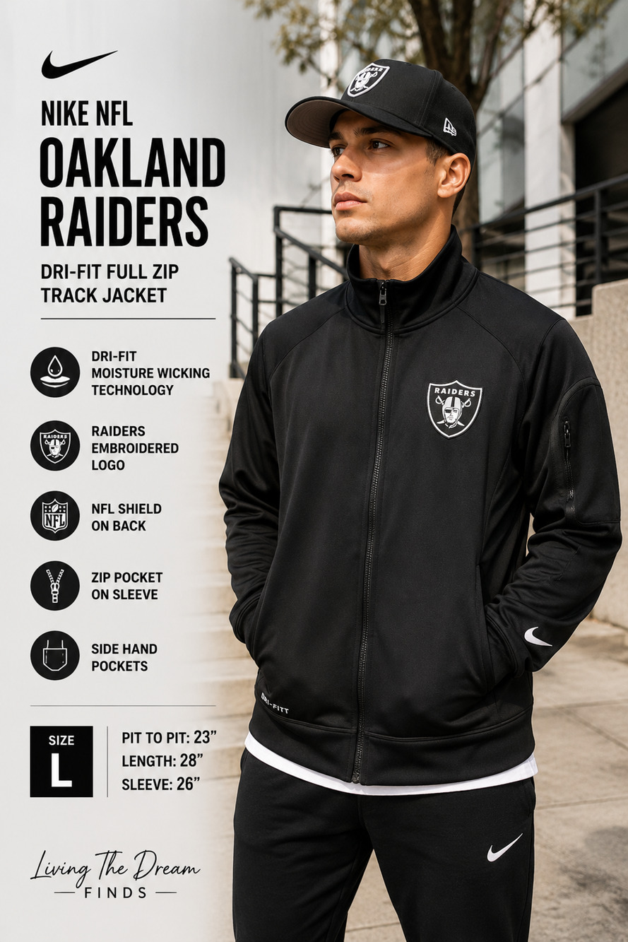 Nike NFL Raiders Dri FIT Full Zip Jacket Black Men's Large On Field Apparel